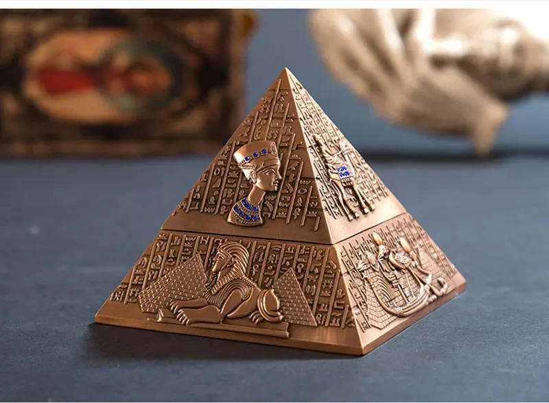 Description Picture 4 of itemRetro Cigarettes Ashtrays Egyptian Pharaoh Pyramid Shape Metal Ashtray Home Desktop Decoration Gift Portable Smoke Accessories