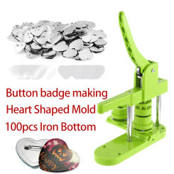 Heart Shape Button Maker Machine Mold 100 Set Button Parts For Pin Badge Press Maker Slide Rail Machine DIY Making 57*53mm