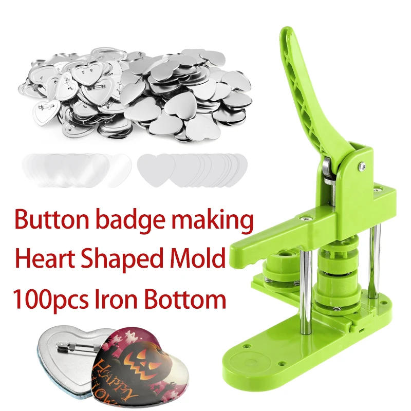 Description Picture 3 of itemHeart Shape Button Maker Machine Mold 100 Set Button Parts For Pin Badge Press Maker Slide Rail Machine DIY Making 57*53mm