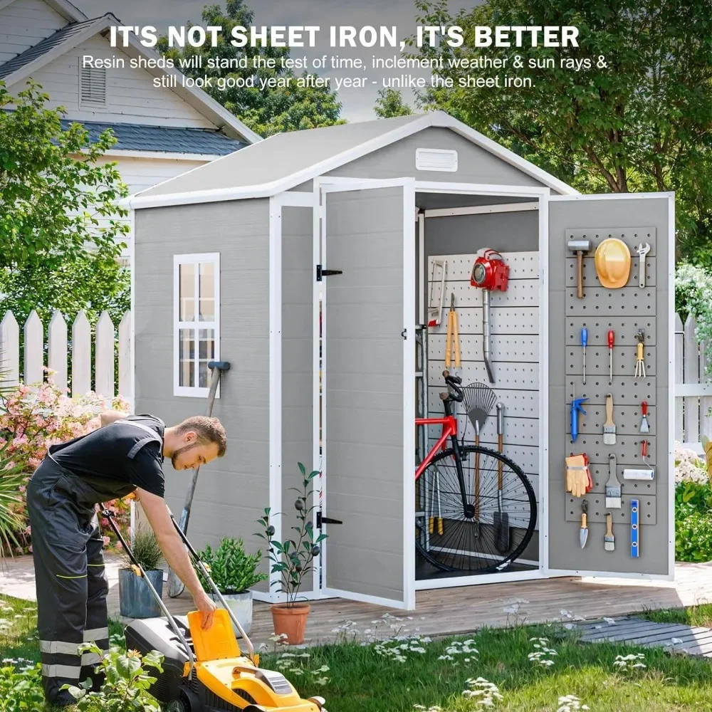 Description Picture 4 of item6x3 FT Resin Storage Shed, Waterproof Sheds & Outdoor Storage with Double Lockable Doors, Tool Shed for Garden, Patio, Backyard