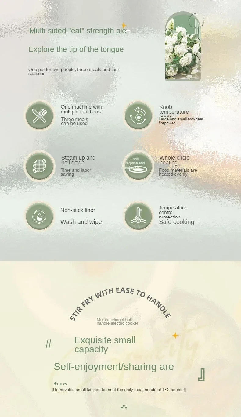 Description Picture 3 of itemElectric Multi Cooker Portable Rice Cookers Hotpot Saucepan Stew Heating Pan Ramen Noodles Pot for Home and Kitchen Appliance