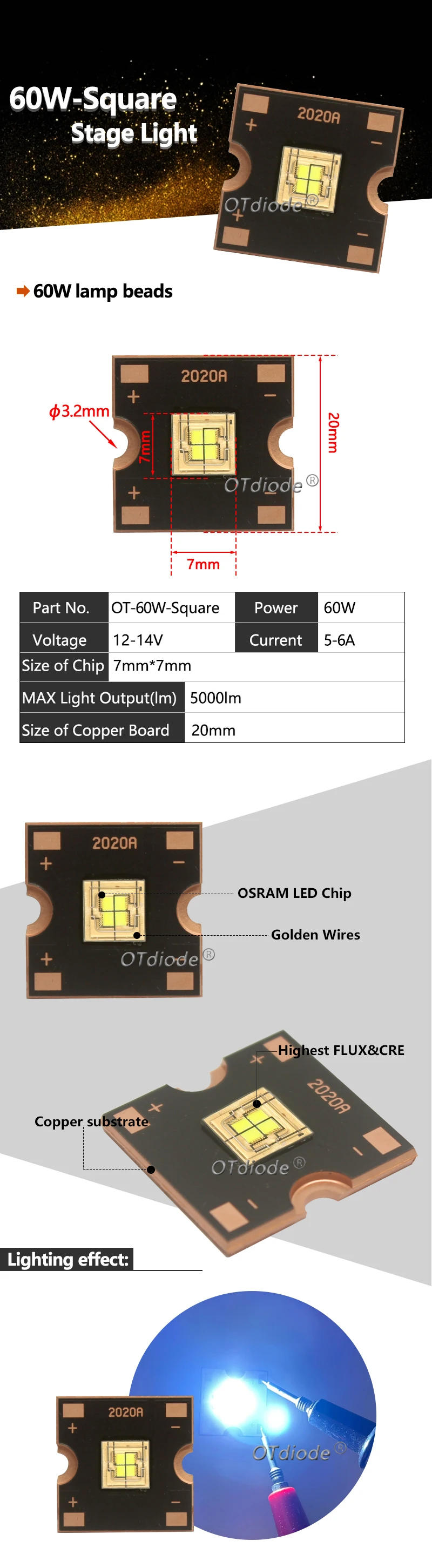Description Picture 5 of item12V High Power LED 40W 60W 80W Light 14V Chip Cold White Spot Moving Head Bead For Stage Effect Disco DJ Music Party Accessories