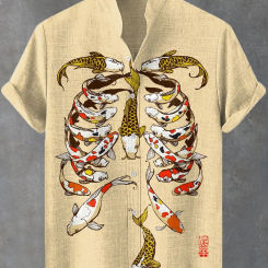 2024 Cross border Summer Hawaii Fashion Creative Digital Fish Print Short sleeved Single piece Shirt Casual Beach Shirt for Men