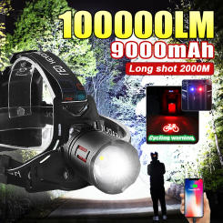 100000LM High Power Led Headlamp Fishing Head Flashlight Projection Bicycle Lights Headlight Rechargeable Head Lantern Camping