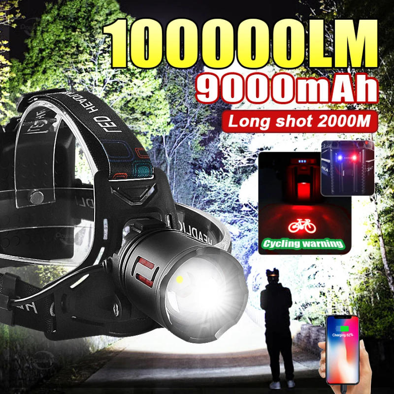 Description Picture 2 of item100000LM High Power Led Headlamp Fishing Head Flashlight Projection Bicycle Lights Headlight Rechargeable Head Lantern Camping