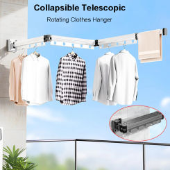Folding Clothes Drying Rack Aluminum Alloy Rotating Clothes Hanger Collapsible Space Saving Laundry Wall Mounted Clothes Rack