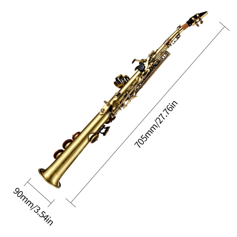 Description Picture 6 of itemProfessional Brass Straight Bb Soprano Saxophone Nickel Plated Sax Woodwind Instrument Carve Pattern with Carrying Case Mouthpie