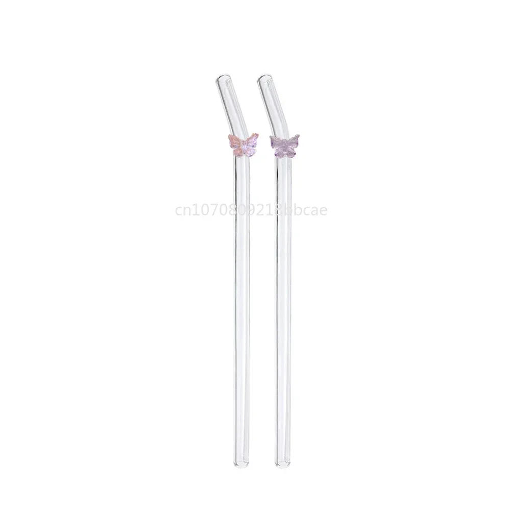 Description Picture 2 of itemNew Reusable Glass Straws With Butterfly Eco Friendly Drinking Straws With Clean Brush For Smoothies Cocktails Bar