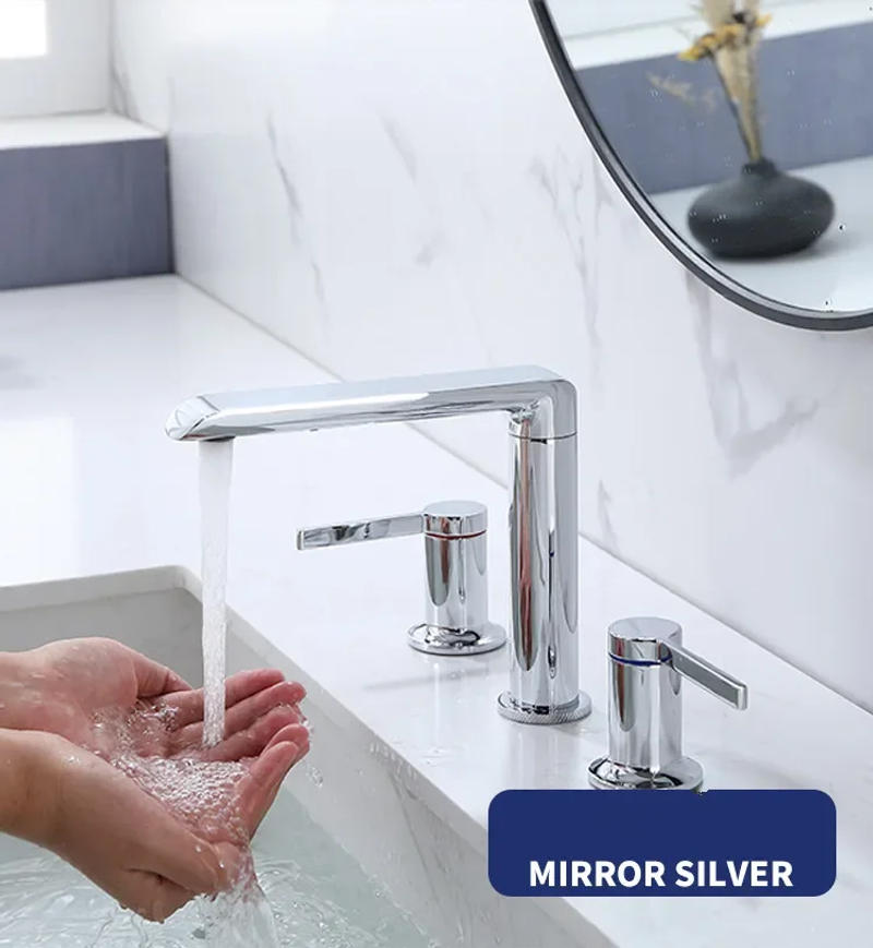 Description Picture 6 of itemBrushed Gold Bathroom Widespread Basin Faucets Soild Brass Sink Mixer Hot & Cold Lavatory Crane Vessel 2 Handle 3 Hole Black