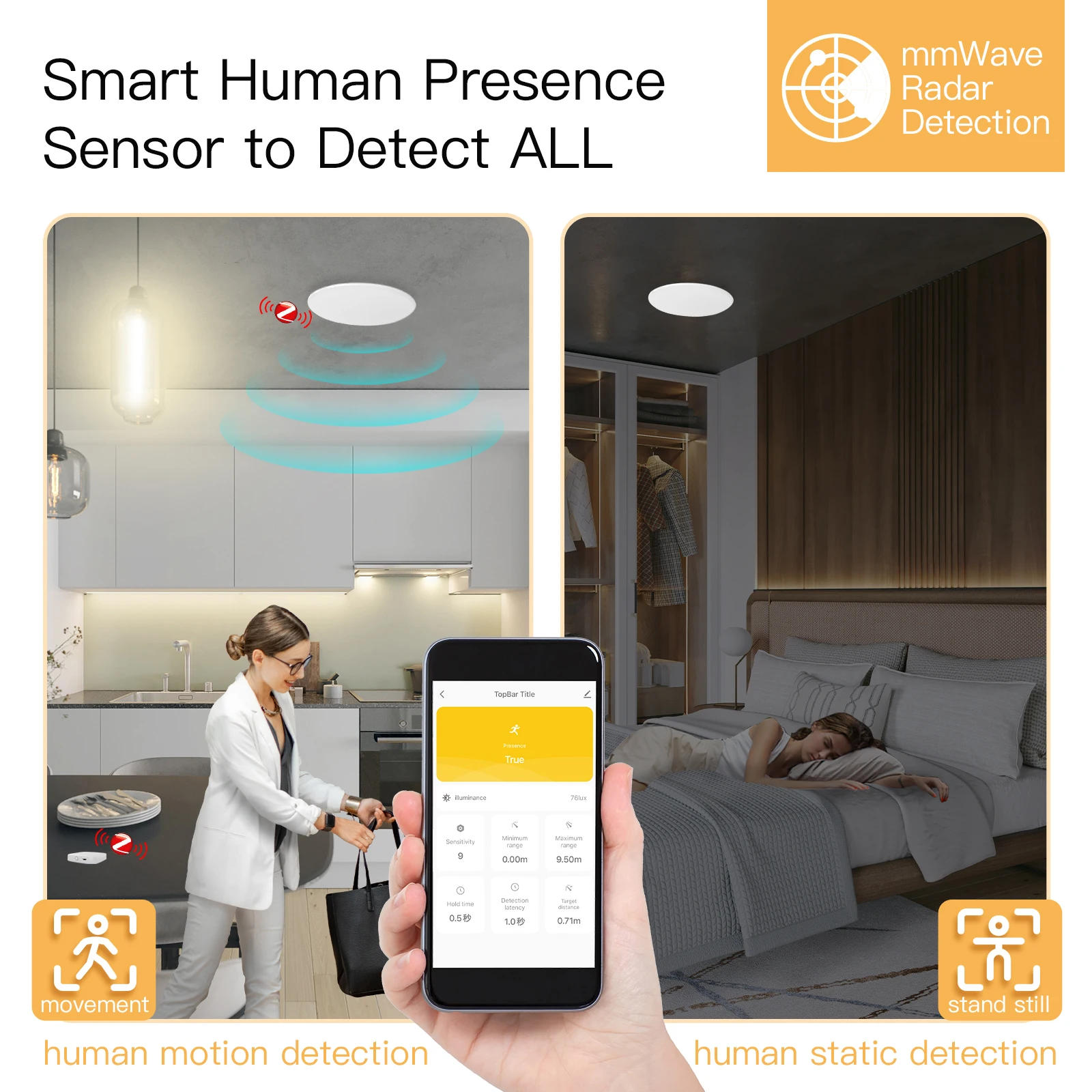 Description Picture 4 of itemTuya Smart ZigBee/WiFi Human Presence Detector Radar Detection Sensor Photometric 2 in 1 Function Smart Life Ceiling PIR Hub