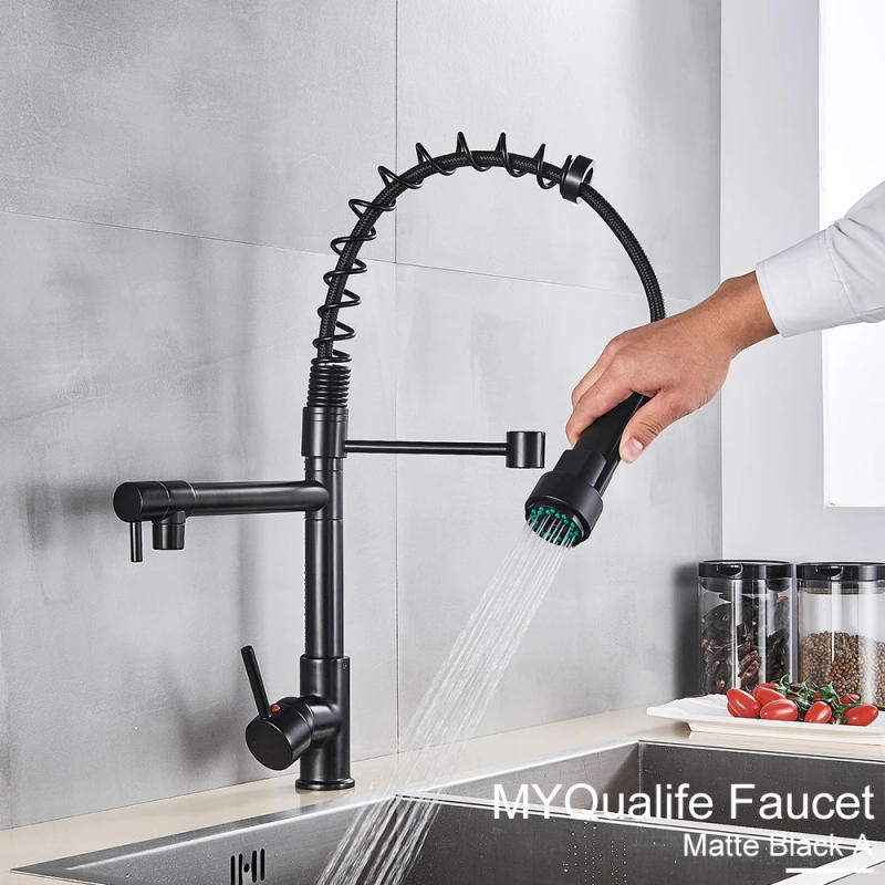 Description Picture 5 of itemBlack Pull Down Brass Kitchen Sink Faucet Hot Cold Water Mixer Crane Tap with Dual Spout 360 Rotation High Faucet Deck Mounted