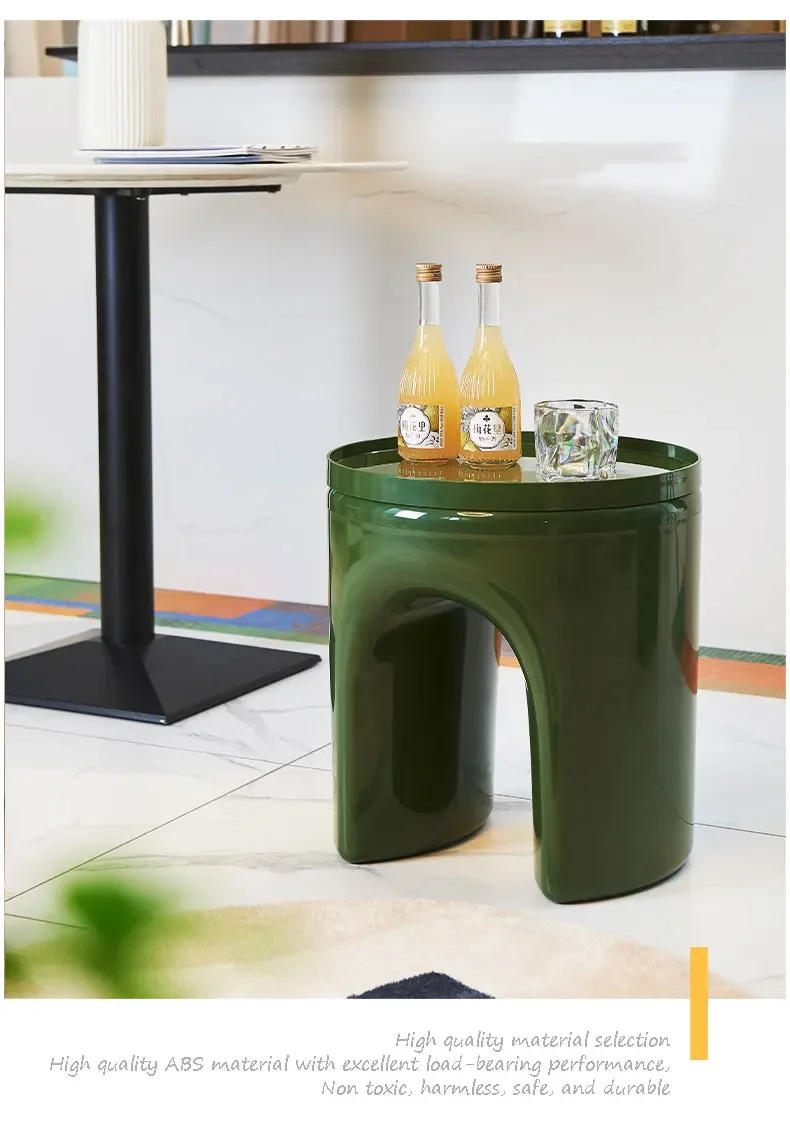 Description Picture 5 of itemCreative Plastic Round Stool with Tray Sofa Side Organizer Coffee Table for Living Room Nordic Decorative Changing Shoes Bench