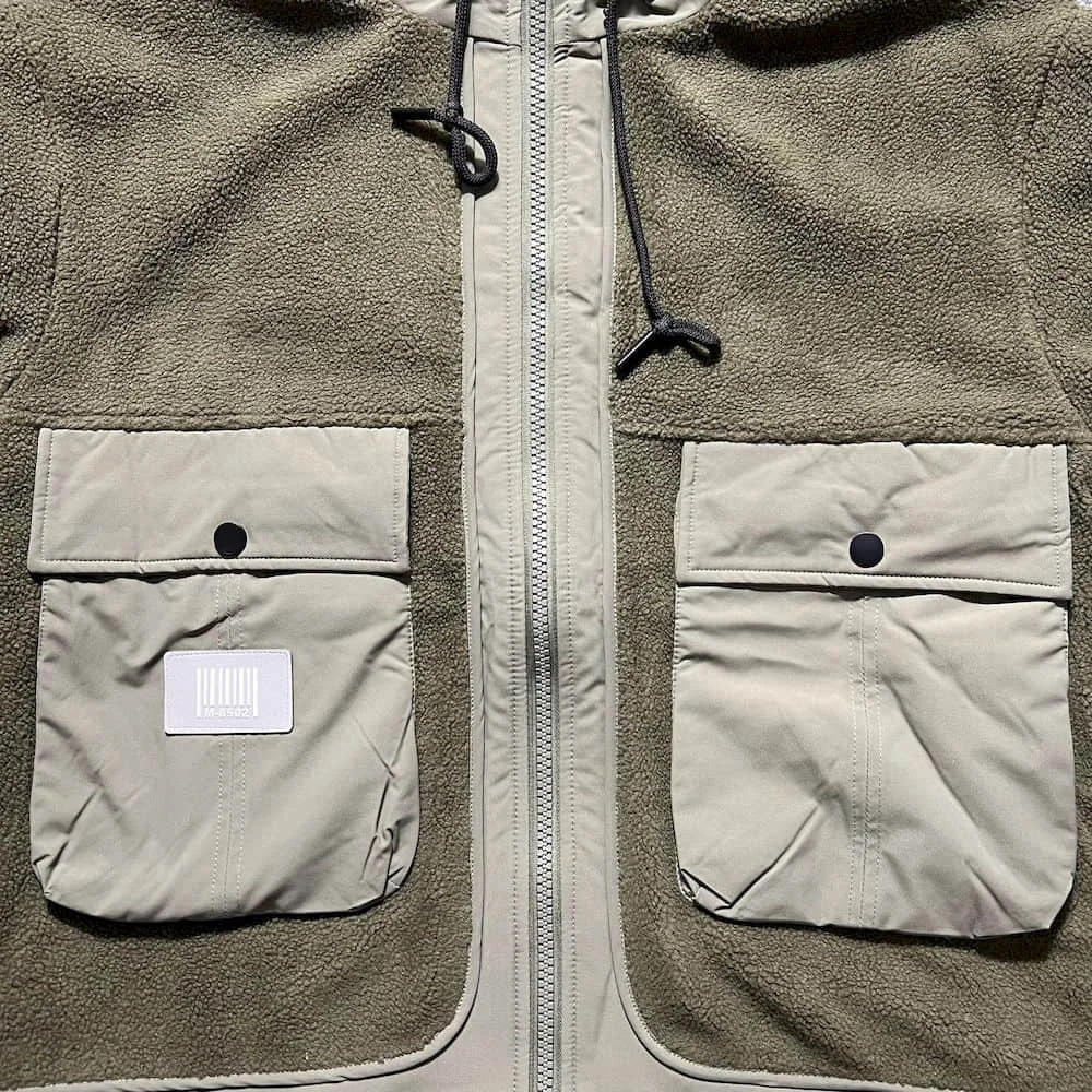 Description Picture 4 of itemPolar Fleece Patchwork Coat Japan Style Cargo Spliced Thick Parkas Workwear Large Pocket Padded Coat Winter Oversized Hooded Top