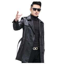 Genuine Leather Coats for Men, Cowskin Trench, Dust Coat, Lapels Jacket, Business Casual, 4XL