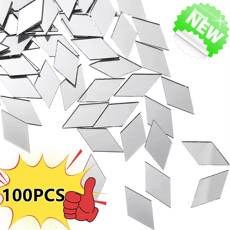 Description Picture 2 of itemNew 100PCS Glass Mirror Mosaic Tiles Bulk Diamond Rhombus Shape DIY Craft Handcrafted Accessory Home Wall Artwork Decor Supplies
