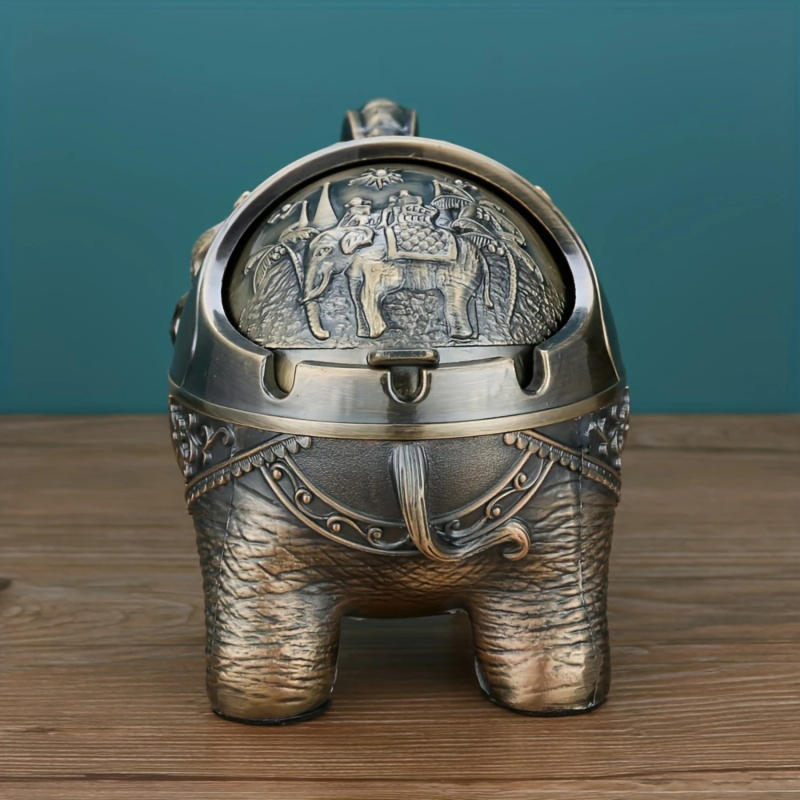 Description Picture 5 of itemElephant Ashtray - Durable Metal, Unique Animal Design, Convenient Lid, Anti-Fall, Luxurious, Anti-Fly Ash - Perfect for Living