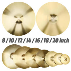 8 / 10 / 12 / 14 / 16 / 18 / 20 inch Alloy Brass Drum Crash Cymbal for Jazz Drum Sets, Standard Serviceable Cymbal