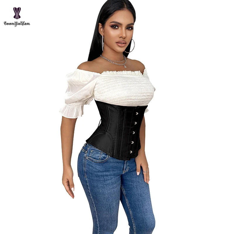 Description Picture 6 of itemFront 5 Busk Closure Firm Tummy Control Chest Binder Cupless Bustier With Rope 24 Steel Bone Corset For Women XXS-XXXL