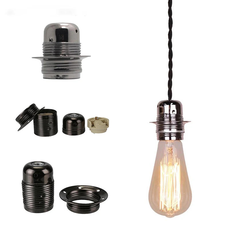 Description Picture 4 of itemVintage LED Lamp Holder E27 E26 DIY Industrial Pendant Light Bulb Base With Ring Retro Screw Socket Fitting Adapter Lampholder
