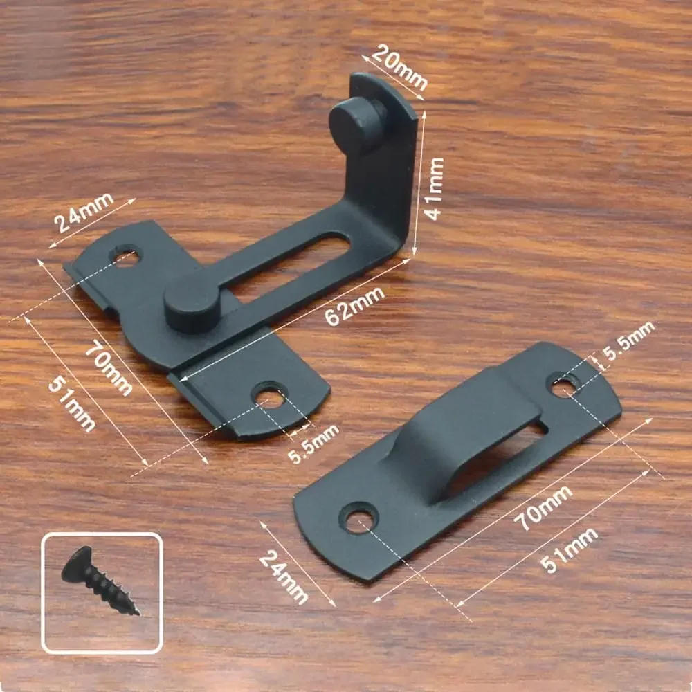 Description Picture 4 of item4pcs Stainless Steel Door Lock Hasp w/screw Matte Black/Brushed Silver 90° Sliding Doors Latch Buckle Window Bath Outdoor Garden