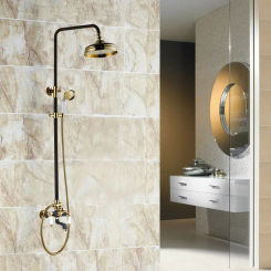 Luxury Gold Color Brass Black Oil Rubbed Bronze Bathroom Round Rain Shower Head Mixer Tap Set Wall Mounted Bathtub Faucet ars960