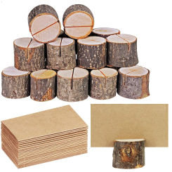 10pcs Mini Rustic Wood Place Card Holders with Kraft Place Cards Table Sign Stand Picture Holders for Wedding Party Birthday