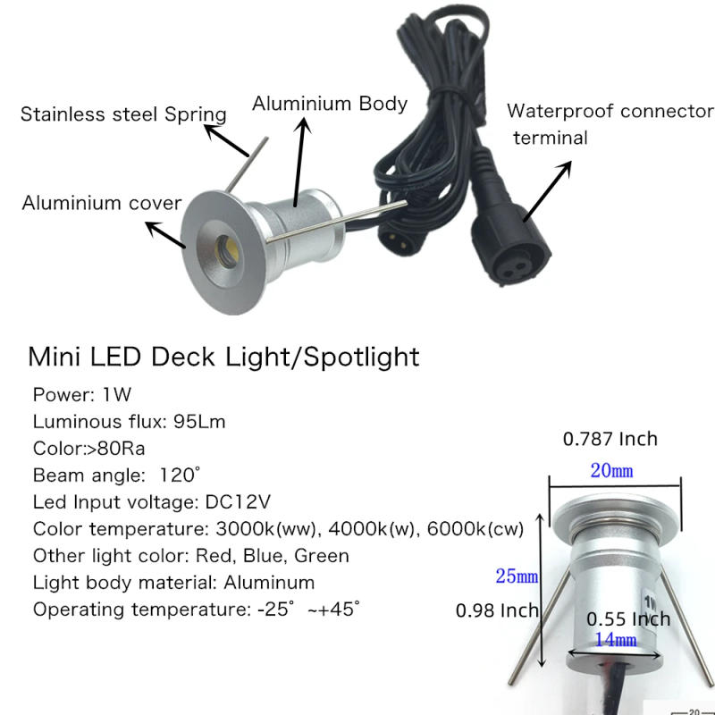Description Picture 3 of itemMini LED Deck Light IP67 Waterproof 15mm Garden Stair Underground Bulb Lamp 12V Outdoor Staircase Landscape Lights AC220V 110V