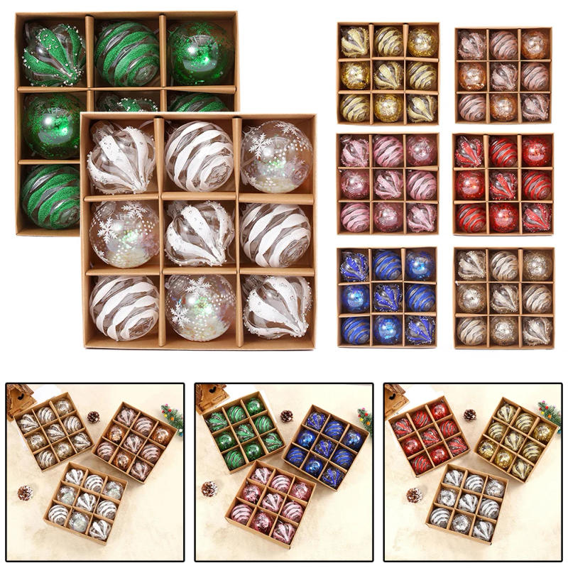 Description Picture 4 of item9pcs 8cm Christmas Ball Ornaments Xmas Tree Hanging Glitter Transparent Home Party Ornament Decor  Tree Decoration Balls