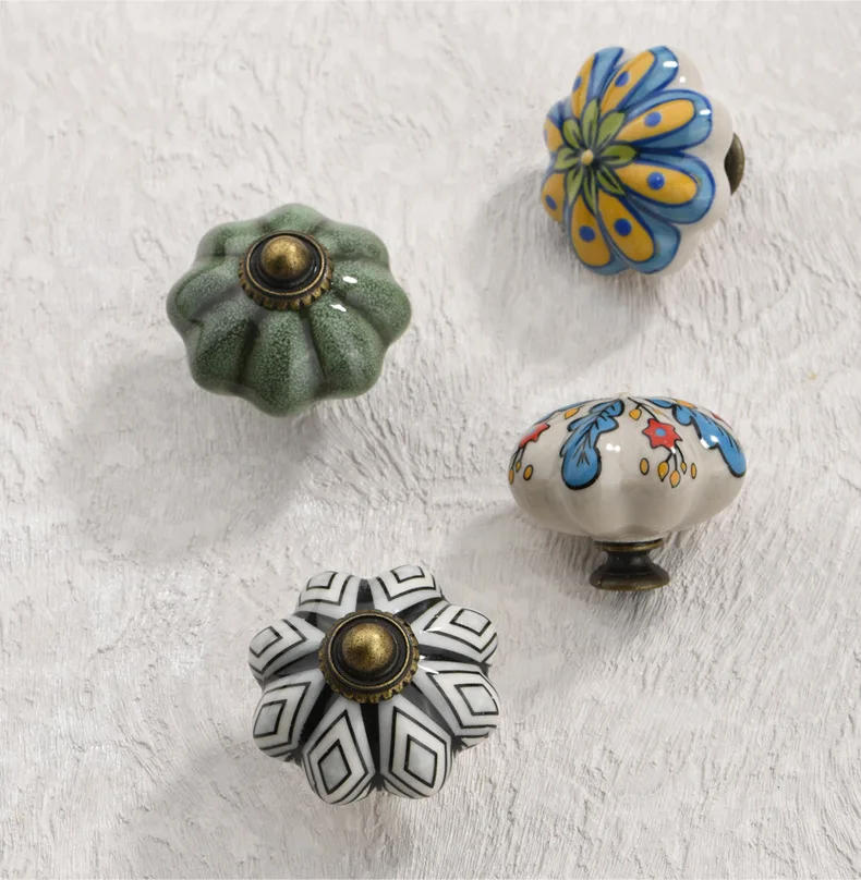 Description Picture 4 of itemCeramic drawer single hole European cabinet small round ethnic style colored wardrobe door handle