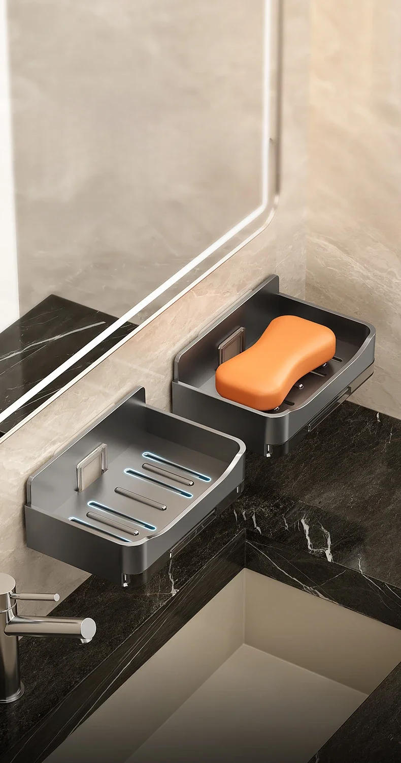 Description Picture 3 of itemBathroom Soap Holder Free-Punching Wall Mounted Soap Sponge Holder Organizer Double Drainage Soap Dish Bathroom Accessories