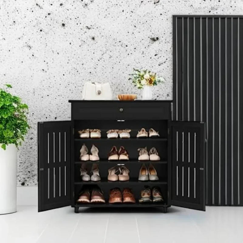 Description Picture 6 of itemShoe Cabinet, 4-Tier Shoe Storage Cabinet with Drawer & Adjustable Shelves, Wooden Shoe Rack Organizer