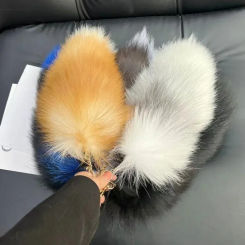 Super Large Real Fur Fox Tail Bag Pendant Car Keychain Pendant Fur Jewelry Pendant Plush Bag Accessories