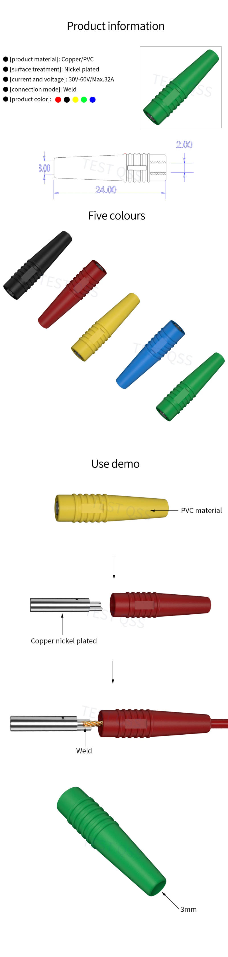 Description Picture 2 of itemQSS 10PCS 2MM Banana Plug Female Socket Test Plug Terminal Electrical Wire Connector Q.10048