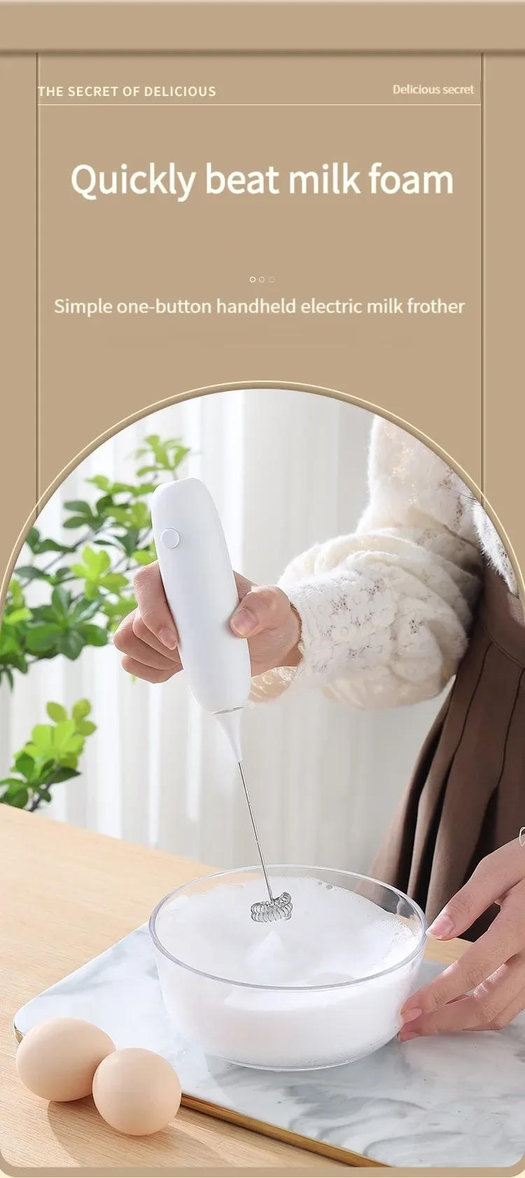 Description Picture 5 of itemMini Milk Frother Battery Rechargeable Foam Maker Coffee Whisk Mixer Electric Handle Blender Egg Beater Hot Cooking Tools