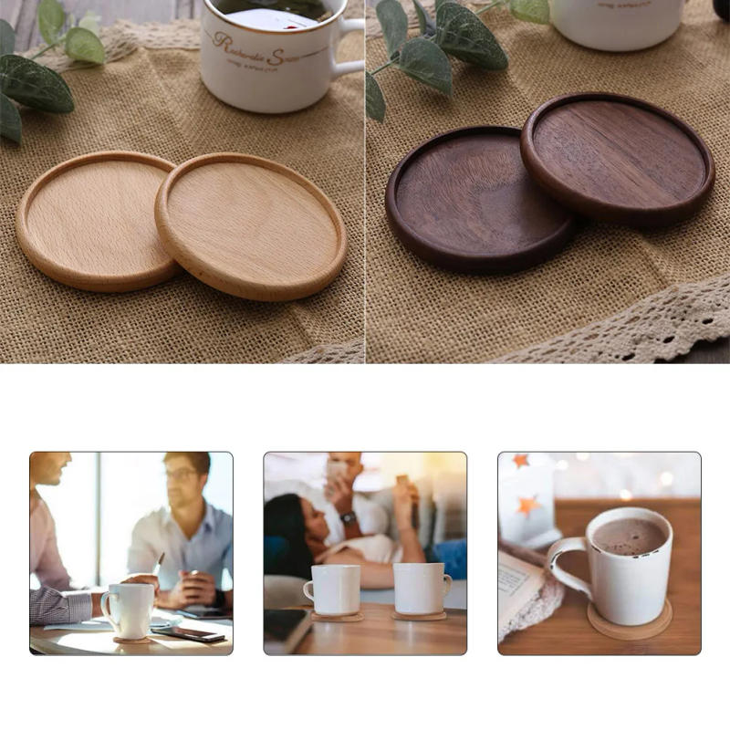 Description Picture 2 of item1PC Wooden Coaster Placemats Tea Coffee Cup Pad Black Walnut Wood Heat Resistant Round Bowl Teapot Mat Insulation Tableware Mug