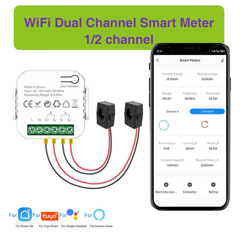 Description Picture 4 of itemFor -Tuya Wifi Intelligent Energy Meter Solar PV System Power Production Consumption Bidirectional Monitoring Meter APP Control