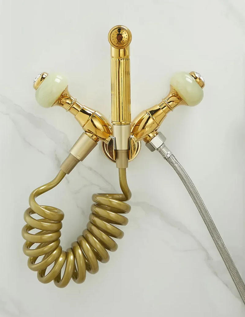 Description Picture 2 of itemNew Wall Mounted Toilet Bidet Sprayer Set Brass Double Use Bathroom Toilet High Pressure Gun Gold Marble Handle