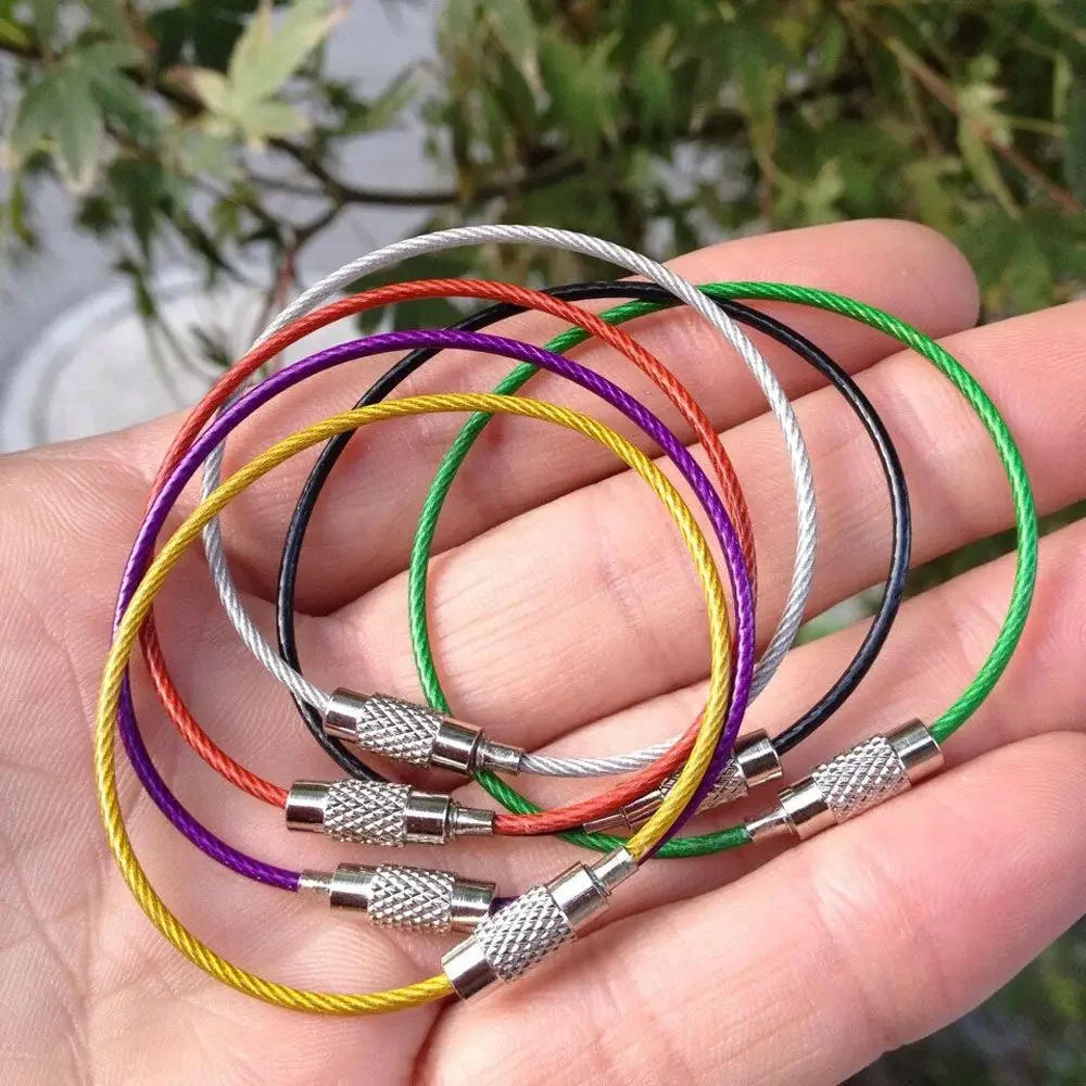 Description Picture 5 of item5Pcs EDC Colorful Keychain Stainless Steel Carabiner Key Holder Outdoor Tools Wire Keyrings Cable Rope Screw Locking Key Chain