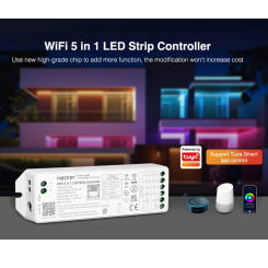 Miboxer WL5 Single color/Dual white/RGB/RGBW/RGB+CCT Wifi 5 in 1 LED Strip tape Controller 12V 24V Tuya App,2.4G Remote control