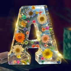 Floral Letter Night Light Alphabet Letter LED Lights Luminous Number Lamp Decorative Resin Lamp With Initial Letter & Dry Flower