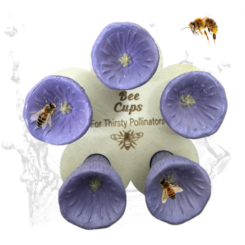 Description Picture 5 of item5Pcs Bees Insect Drinking Cup Bee Drinking Fountain Cup Flower Shape Bees Water Feeder with Holder Beekeeping Supplies