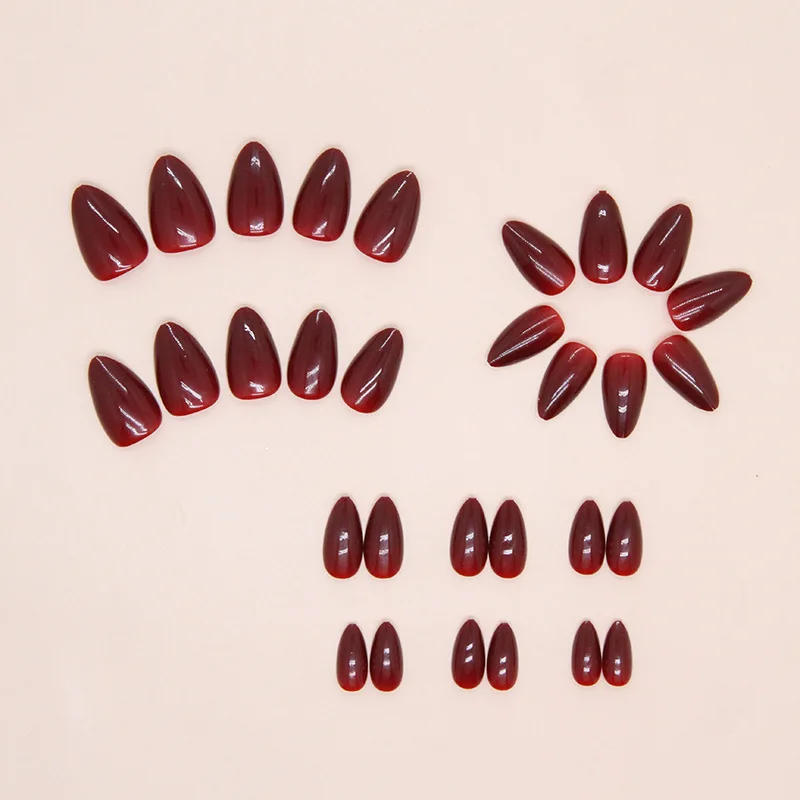 Description Picture 4 of itemCherry Red 24 Pcs Press on Nails Pink Gradient Fake Nails Glossy Artificial Finger Manicure Reusable False Nails for Women