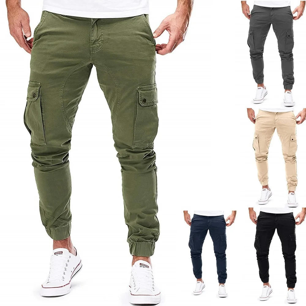 Description Picture 3 of itemSolid Men's Cargo Pants Skinny Four Seasons Outdoor Big Pocket Long Tactical Trousers Men New M-3XL YB-A659
