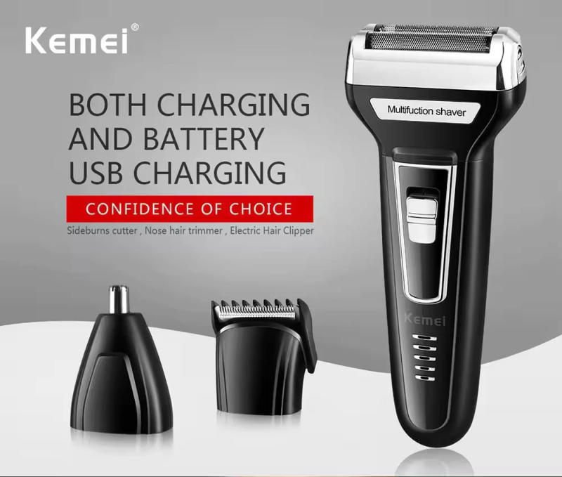 Description Picture 4 of itemKemei Multi-functional Waterproof 3 In 1 Grooming kit Cutter Head USB Beard Men Razor Nose Hair Trimming Electric Shaver KM-6558