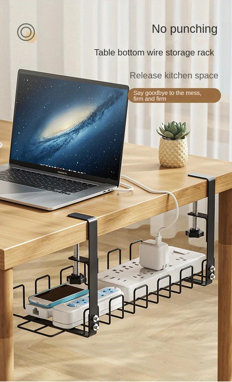 Description Picture 2 of itemUnder Table Storage Rack Metal Cable Management Tray Home Office Desk Wire Organizer No Punching Kitchen Storage Accessories