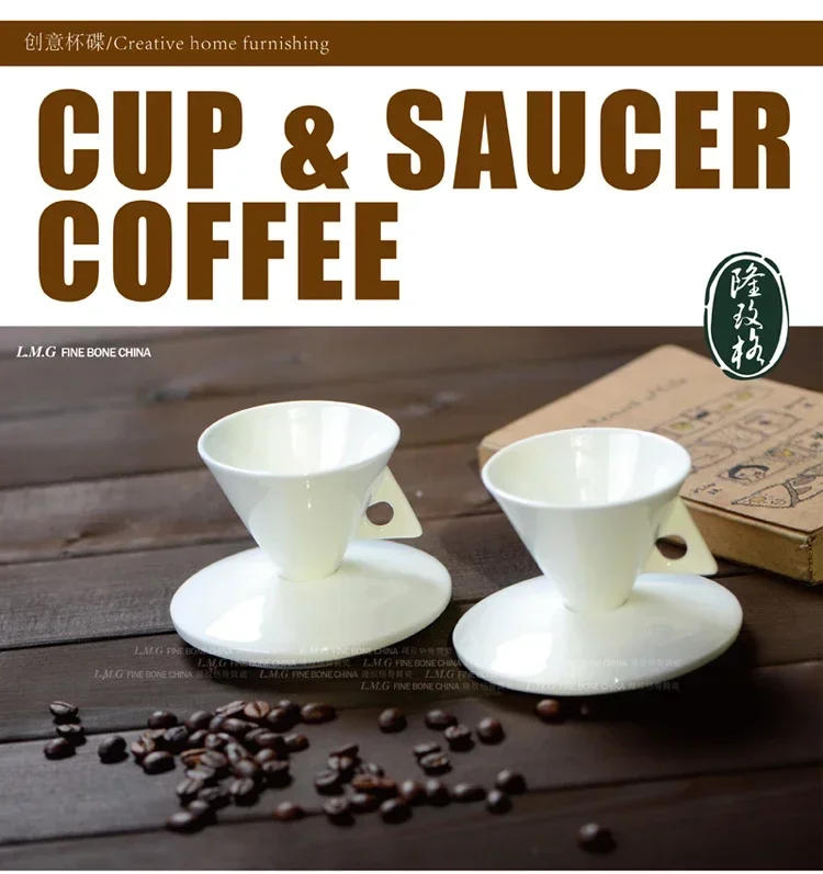 Description Picture 2 of itemNew special-shaped pure white pointed cup and saucer ceramic bone China cup couple creative coffee cup and saucer set