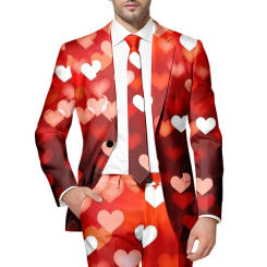 Male Valentine's Day Long Sleeve Jacket With Printed Buttons And Multiple Pockets For Holiday Party Events Coat Festive Slim