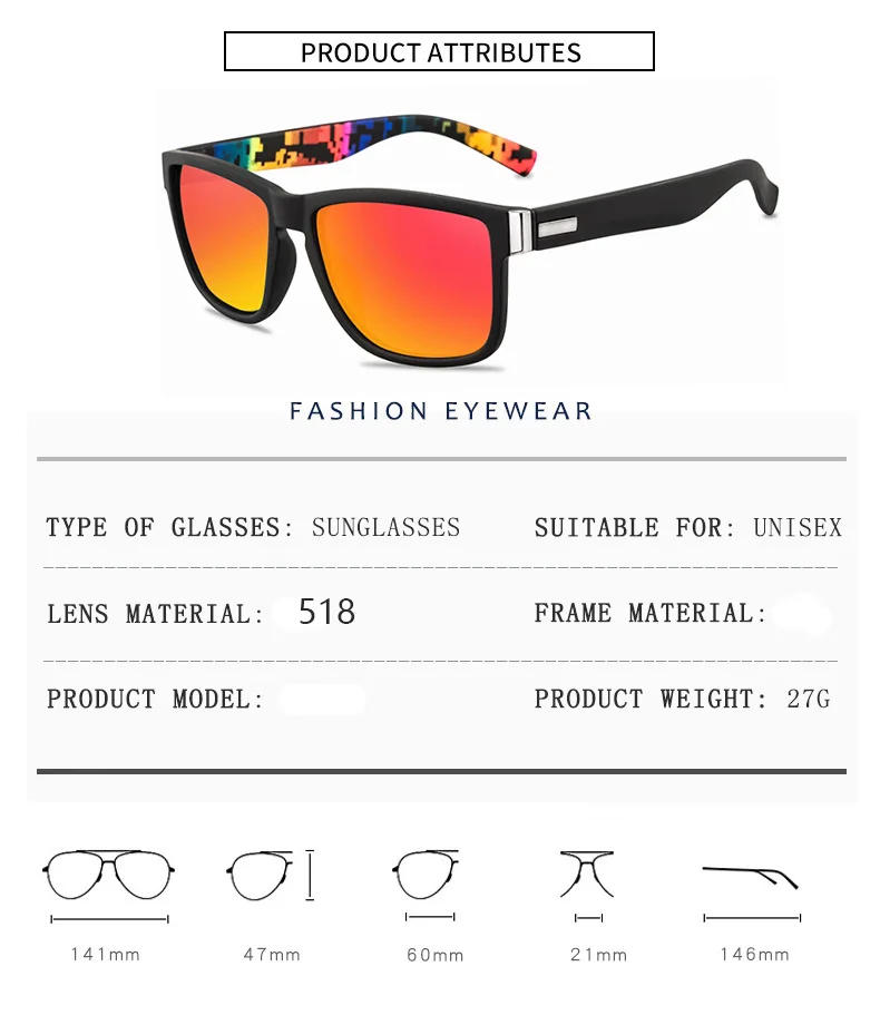 Description Picture 5 of item2022 Fashion Wrap Square Frame Retro Decorative Polarized Fishing Sunglasses Women Men Versatile Pattern Sun Glasses For Adults