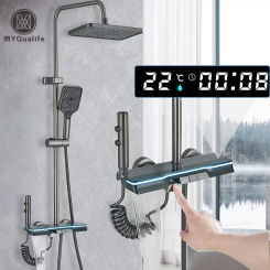 Gun Grey Adjustable Shower Faucet Set Rainfall  Shower Head Bathroom Shower Mixer Tap Wall Mounted Hot Cold Shower Mixer Kits
