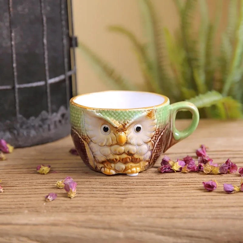 Description Picture 5 of itemPainted Owl Mug Ceramic Cups Afternoon Tea Teacup Milk Fruit Juice Container Cartoon Owl Relief Coffee Cup Mugs with Lid